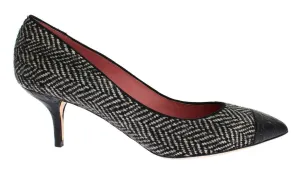 Gray Tweed Black Crocodile Pumps Shoes