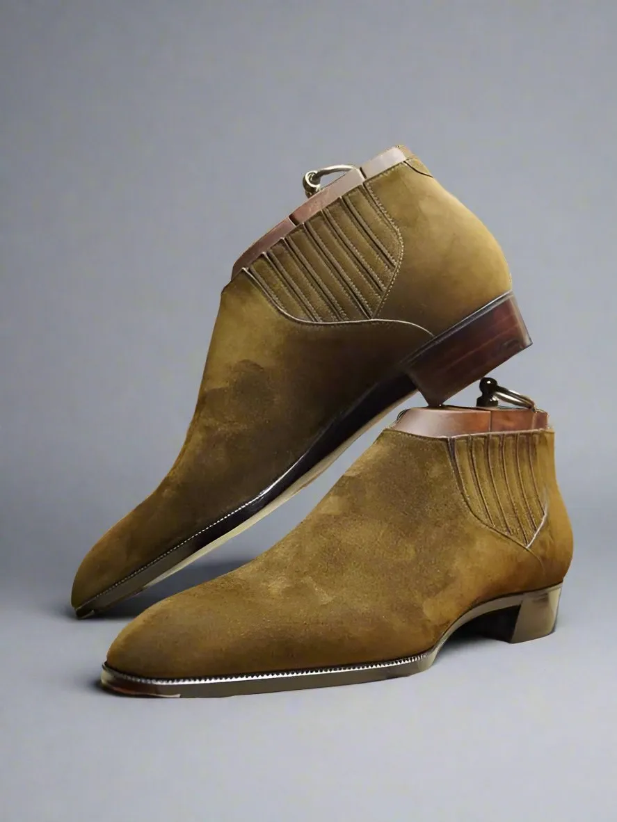 Green Suede Leather Midara Slip On Elasticated Chukka Boots - Boots