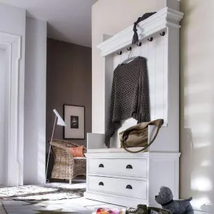 Halifax White Painted Coat Rack Bench with Seat and Drawers