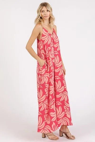Hazel Blues® |  Mittoshop Printed V-Neck Maxi Cami Dress with Pockets