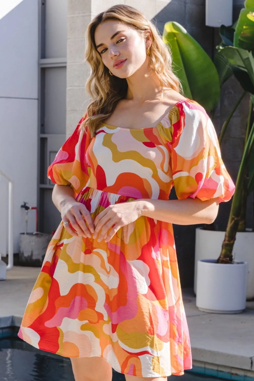Hazel Blues® |  ODDI Printed Tied Back Short Sleeve Mini Dress