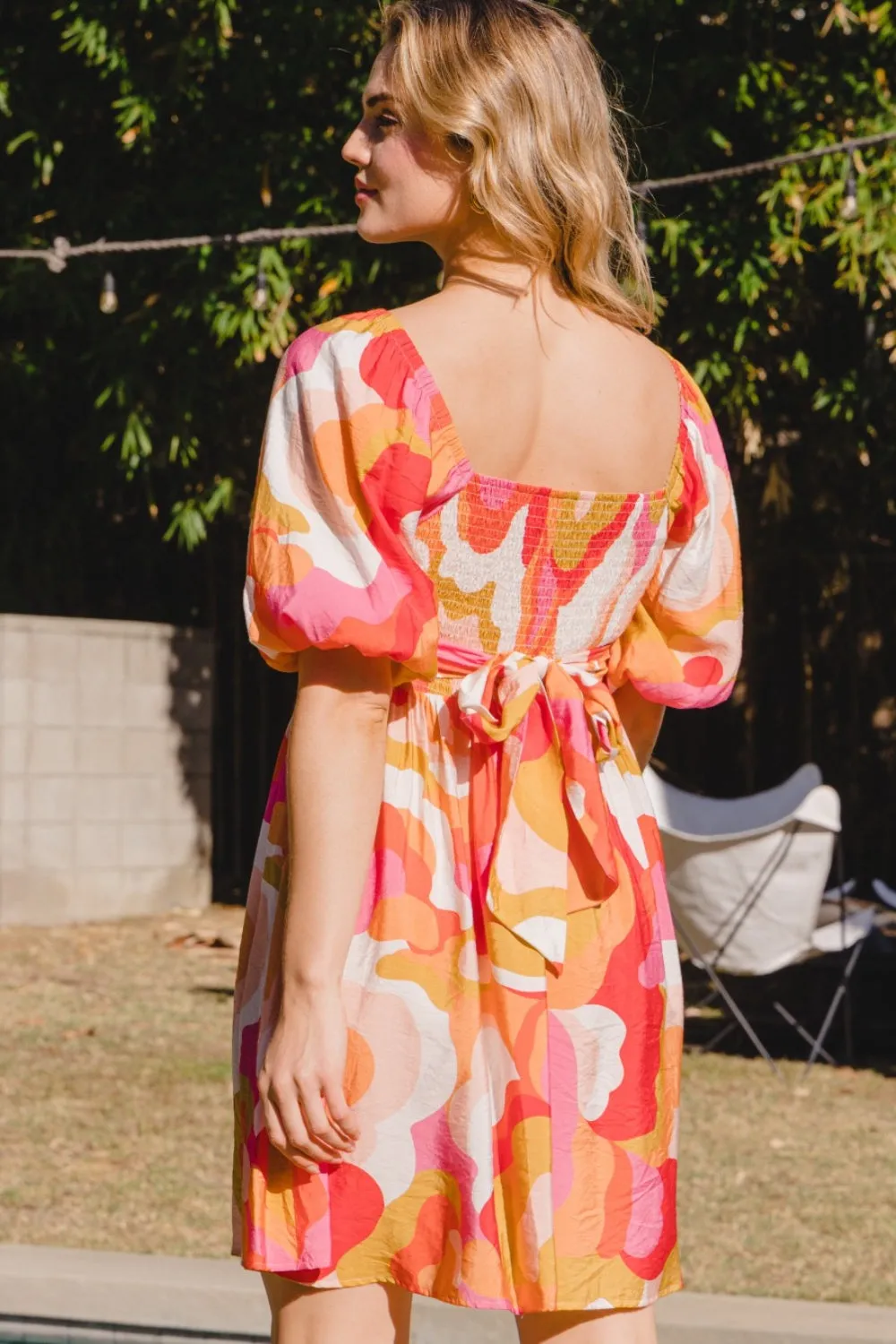 Hazel Blues® |  ODDI Printed Tied Back Short Sleeve Mini Dress