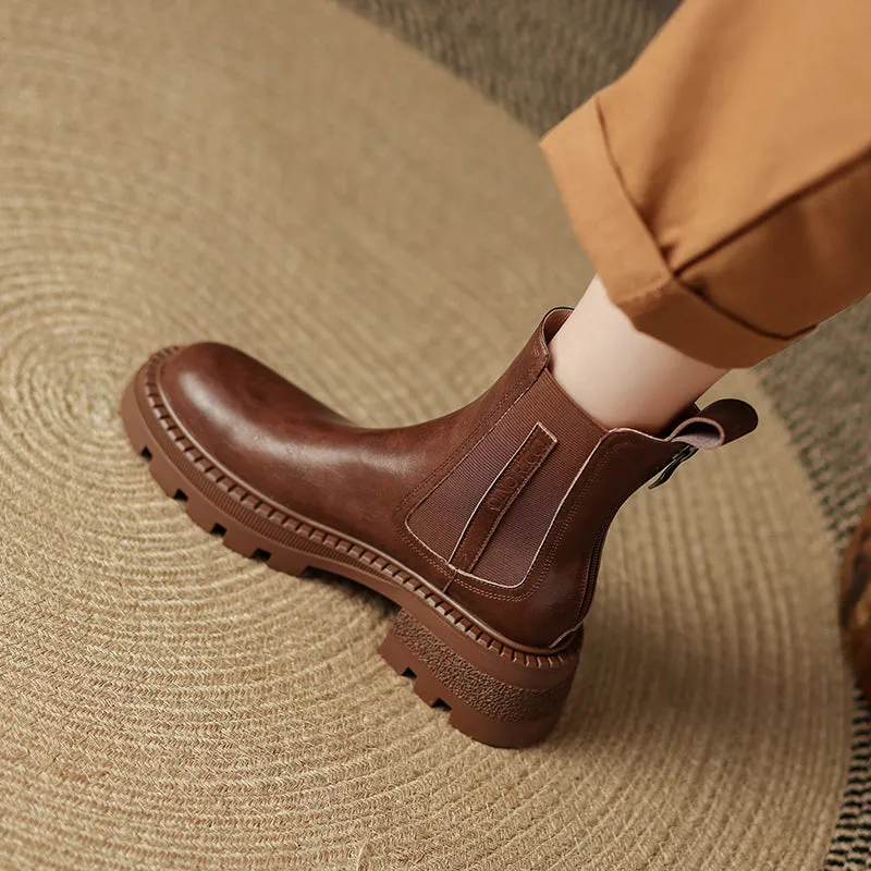 Hiba Platform Chelsea Boots Women Brown Leather