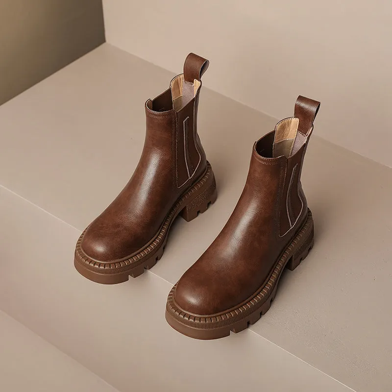 Hiba Platform Chelsea Boots Women Brown Leather