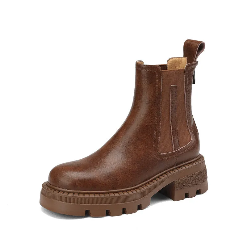 Hiba Platform Chelsea Boots Women Brown Leather
