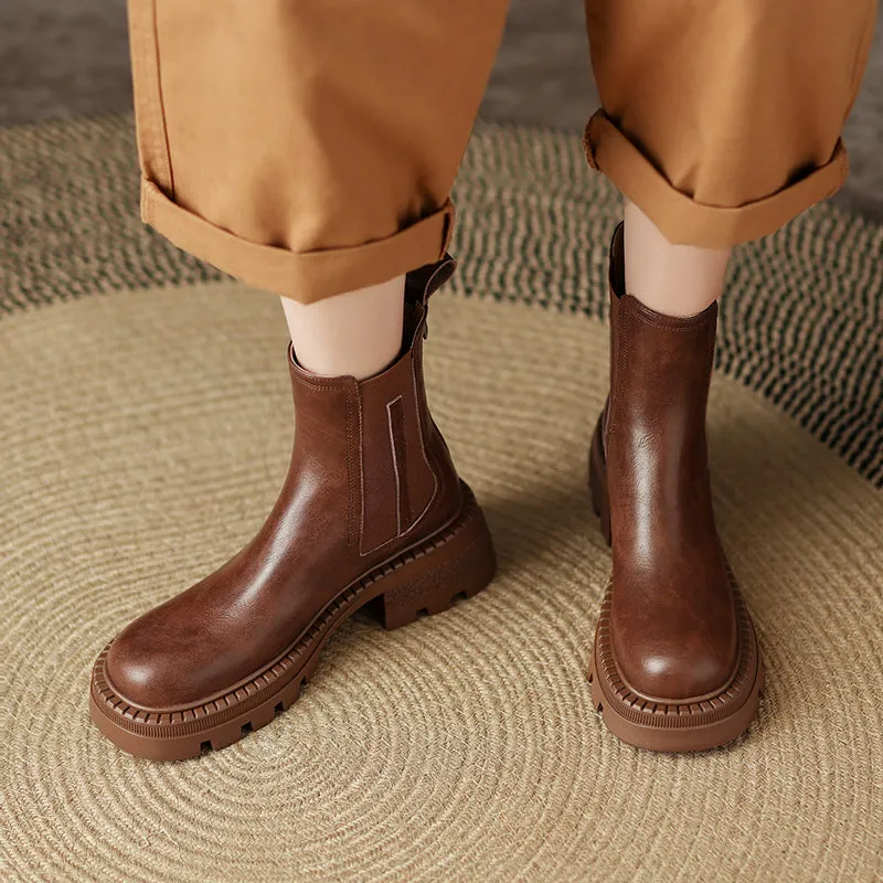 Hiba Platform Chelsea Boots Women Brown Leather