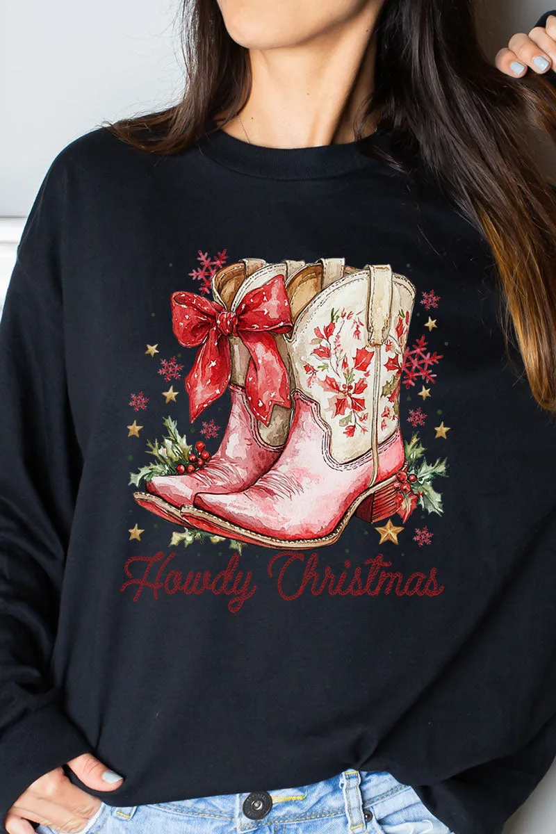 Howdy Christmas Coquette Boots Unisex Dri-Power Long-Sleeve 50/50 Tee