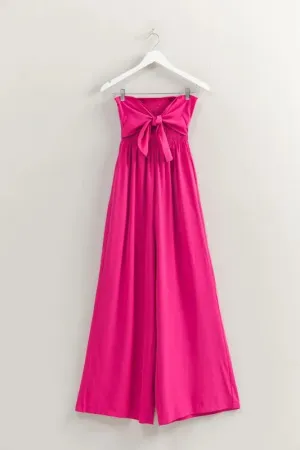 HYFVE Strapless Tie Front Smocked Jumpsuit