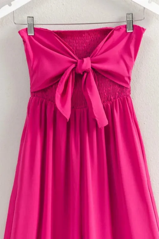 HYFVE Strapless Tie Front Smocked Jumpsuit