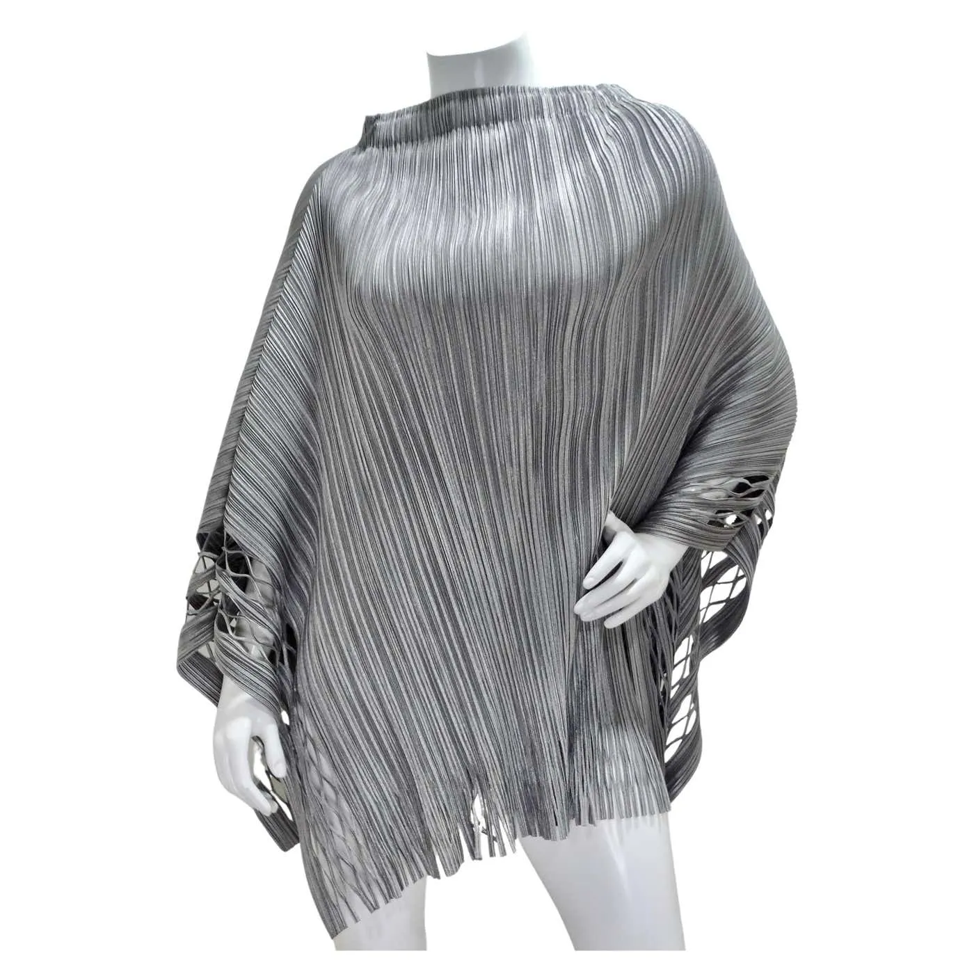 Issey Miyake 1990s Silver Pleated Poncho