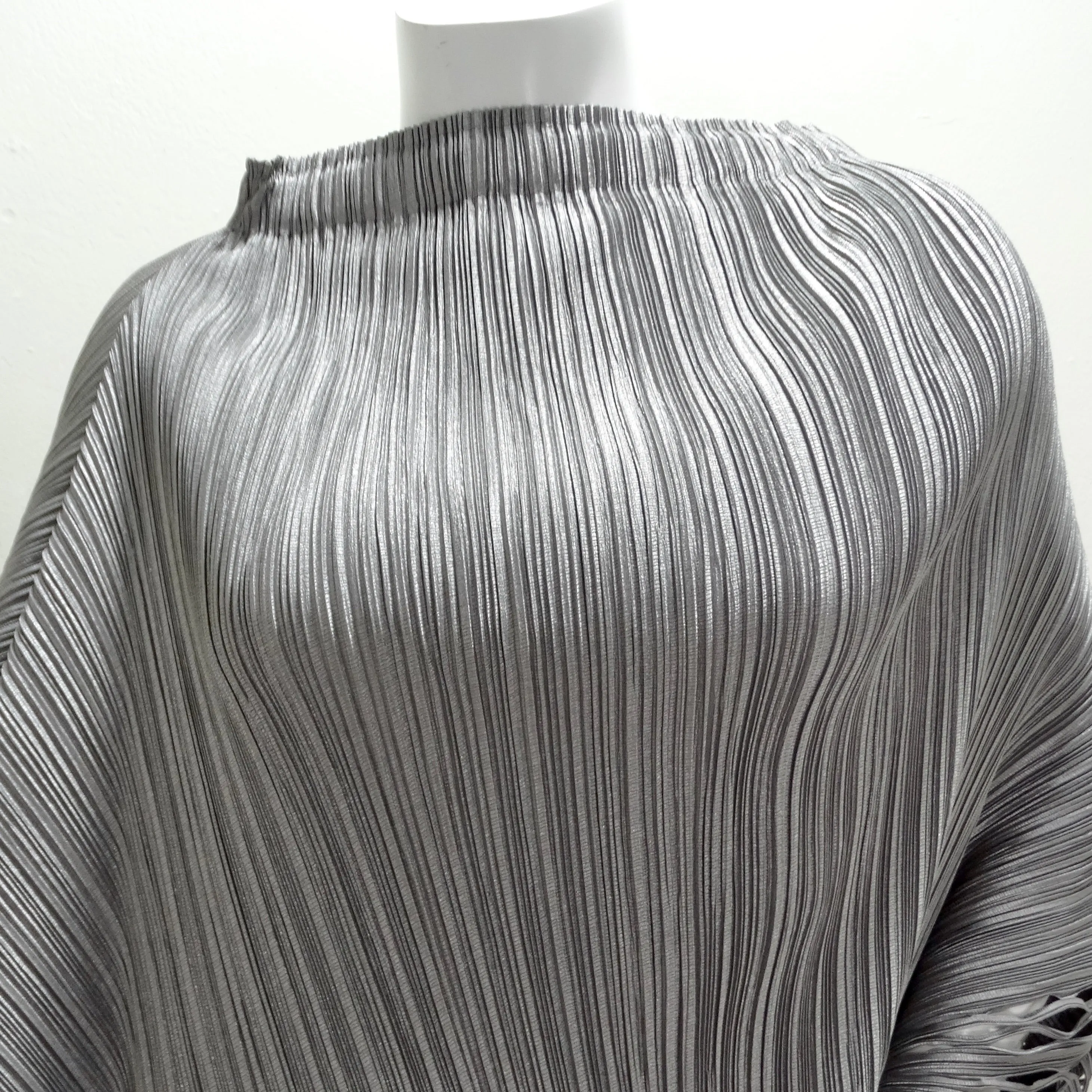 Issey Miyake 1990s Silver Pleated Poncho