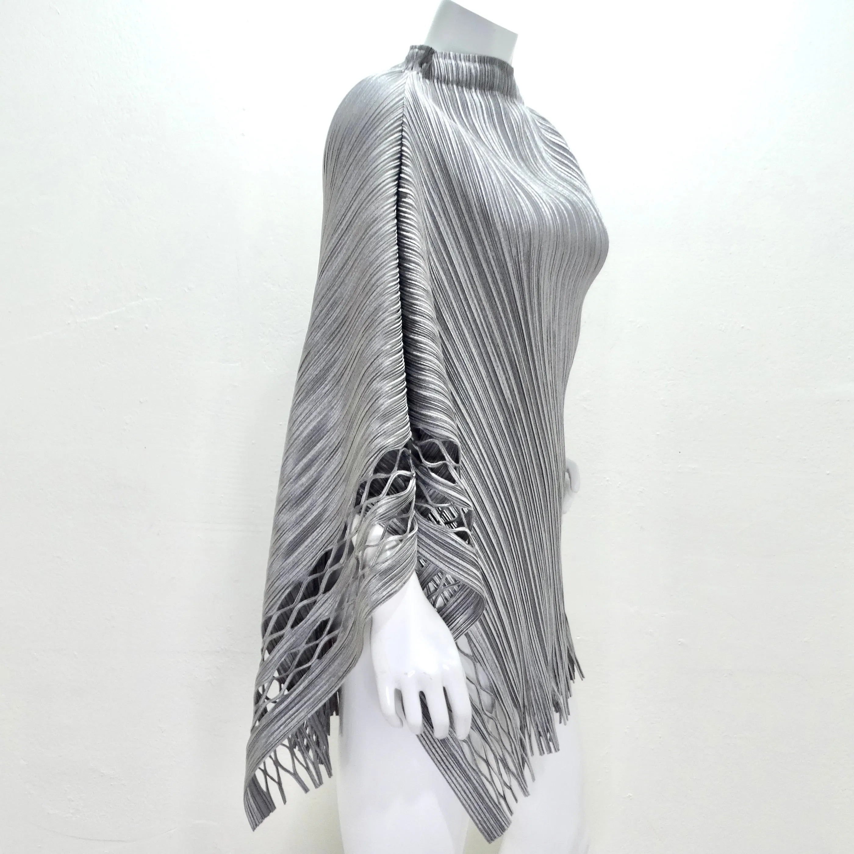 Issey Miyake 1990s Silver Pleated Poncho