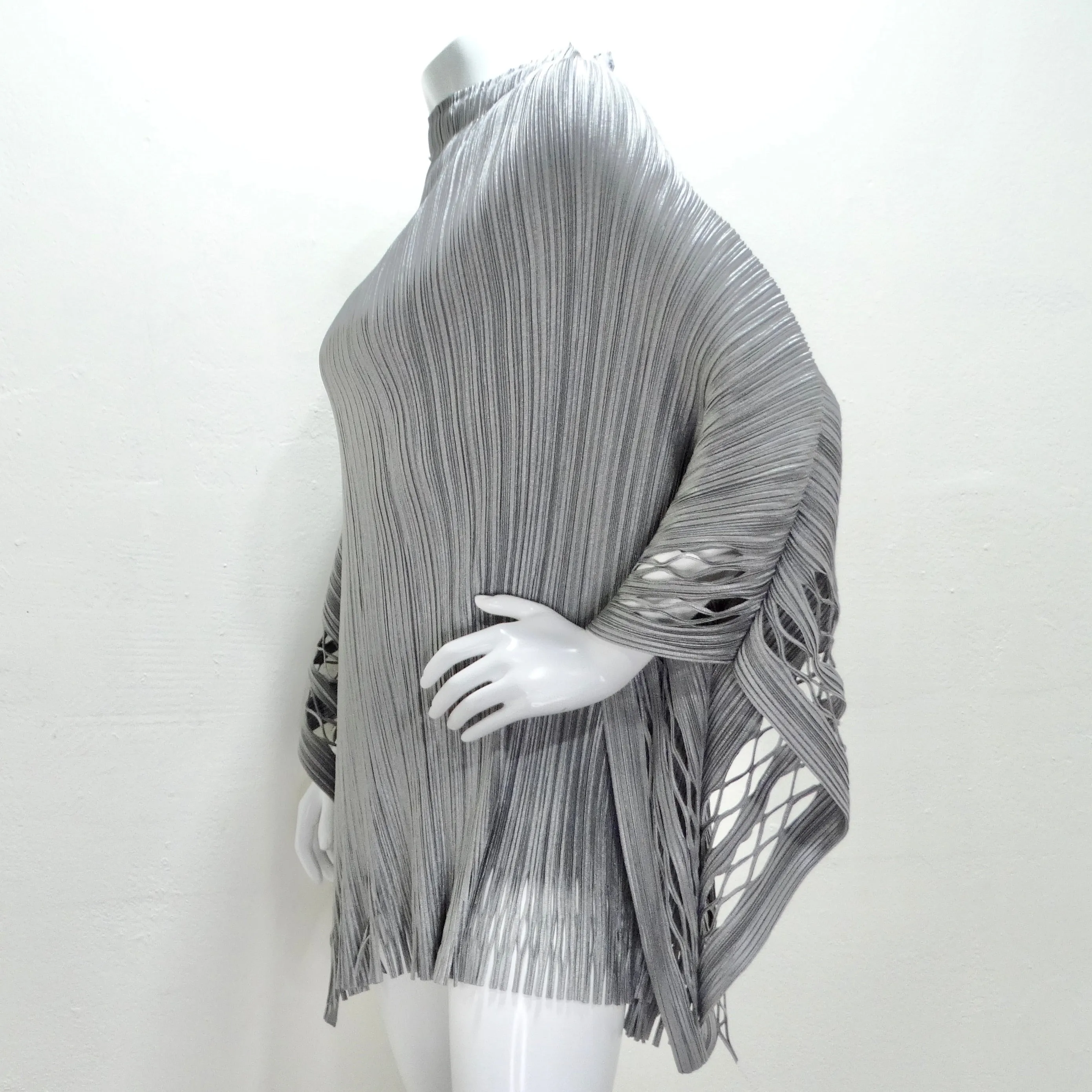 Issey Miyake 1990s Silver Pleated Poncho