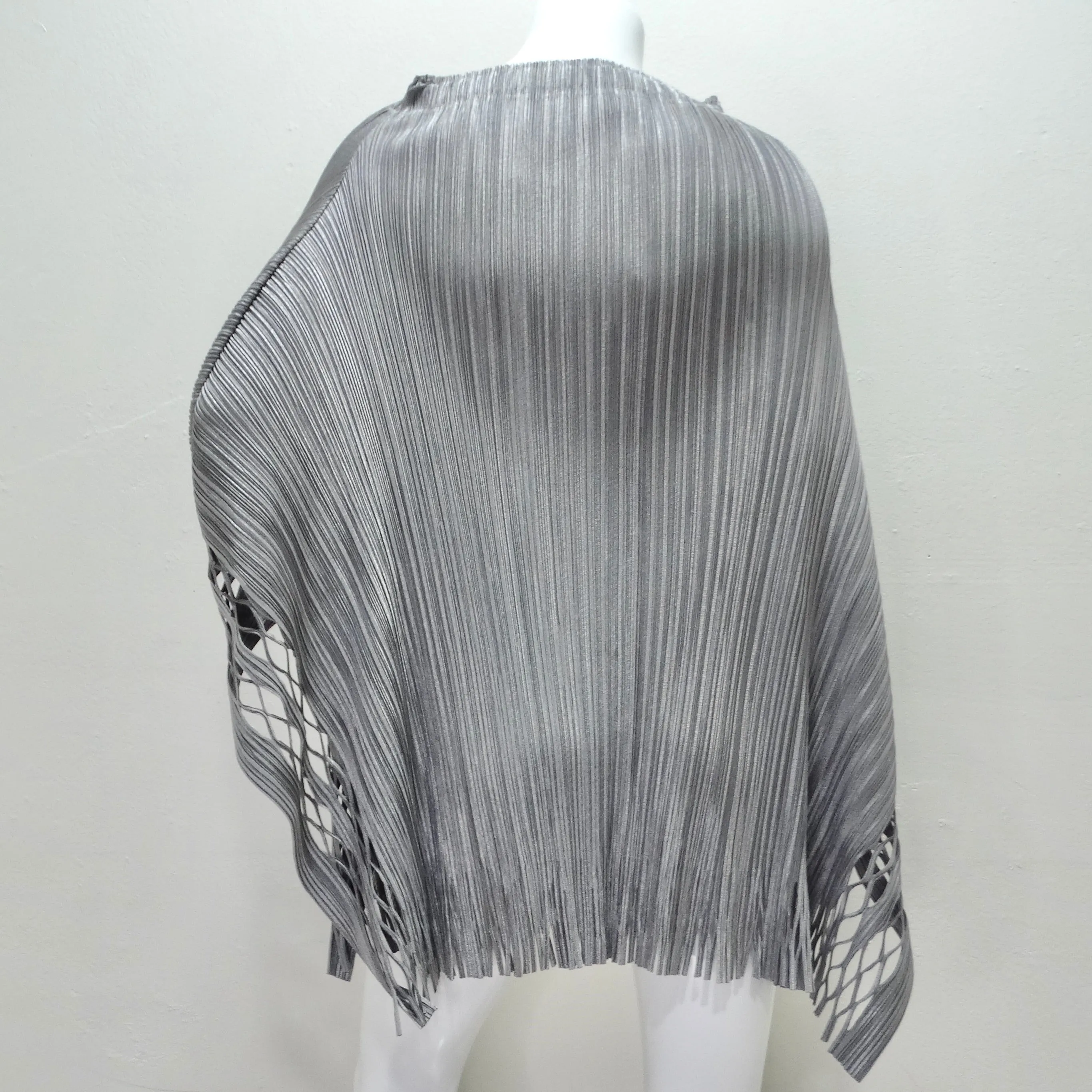 Issey Miyake 1990s Silver Pleated Poncho