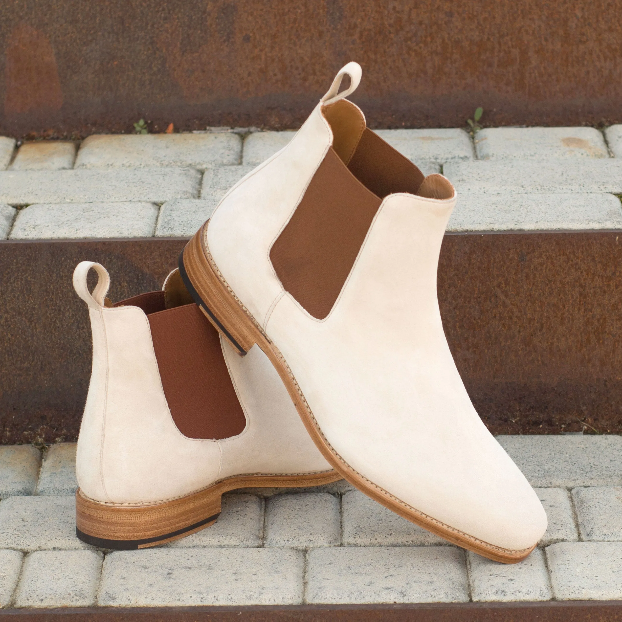 Ivory Cream Suede Chelsea Boots