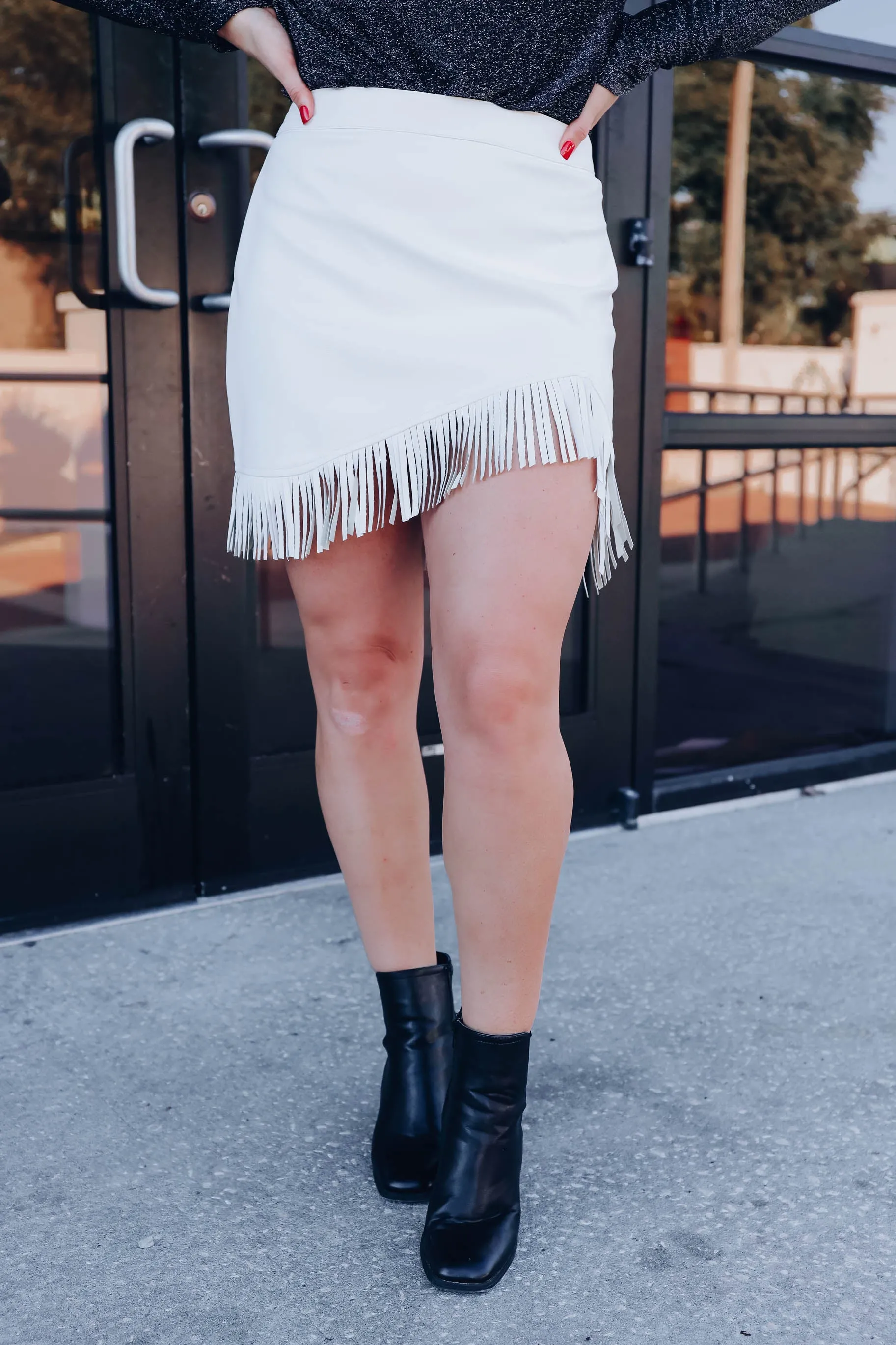 Jazzy Faux Leather Fringe Mini Skirt