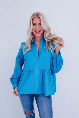 Kendra Micro Corduroy Baby Doll Top - Teal