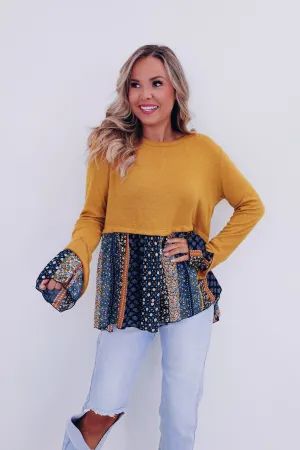 La Femme Fall Peplum Top - Mustard