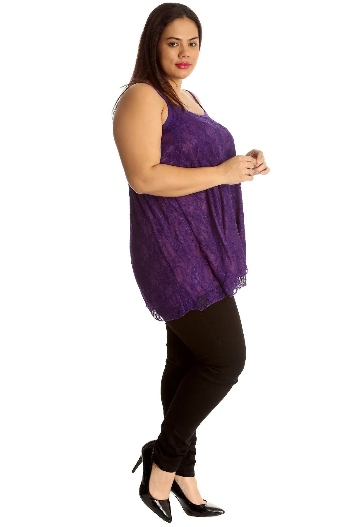 Lace Chiffon Sheer Lined Swing Vest