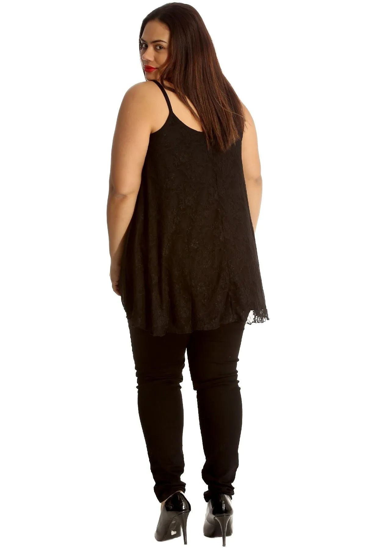 Lace Chiffon Sheer Lined Swing Vest