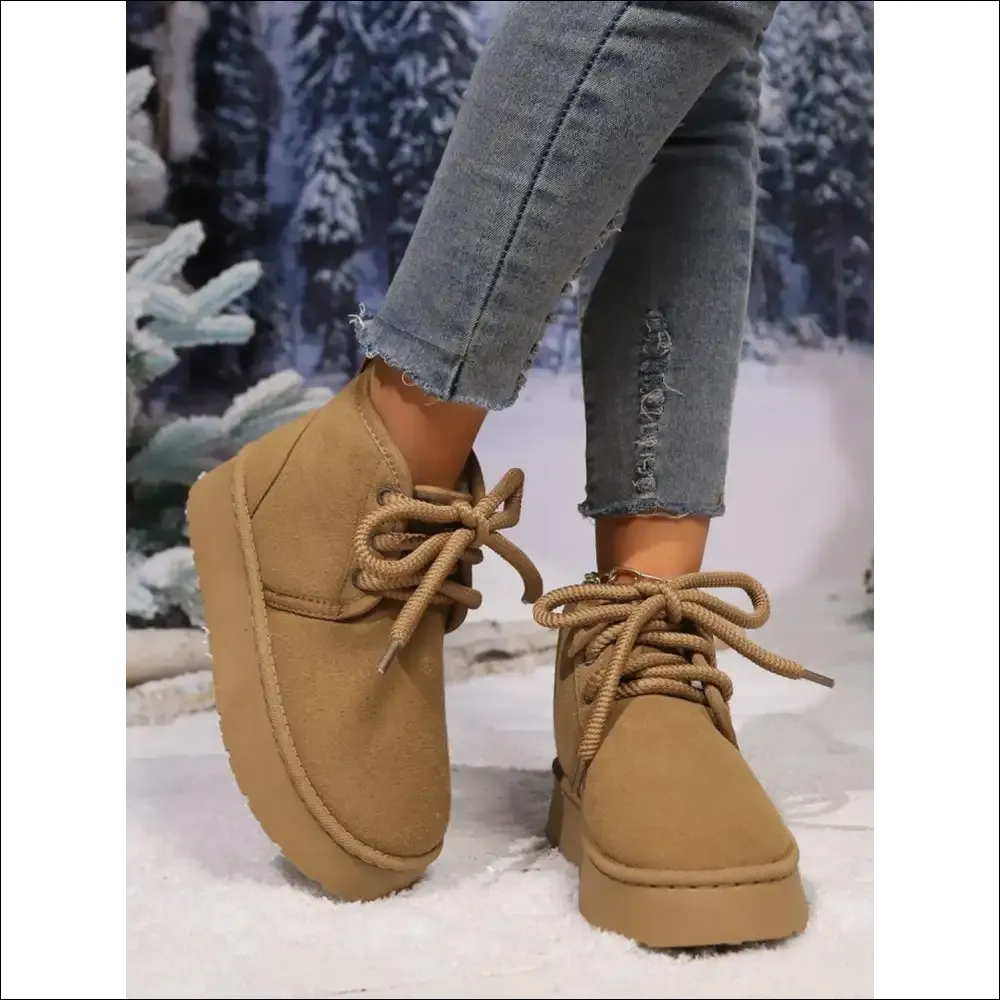 Lace Up Round Neck Suede Platform Boots