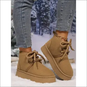 Lace Up Round Neck Suede Platform Boots