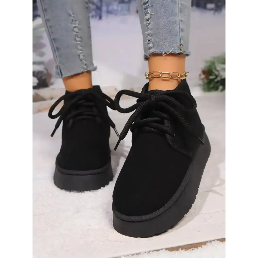 Lace Up Round Neck Suede Platform Boots