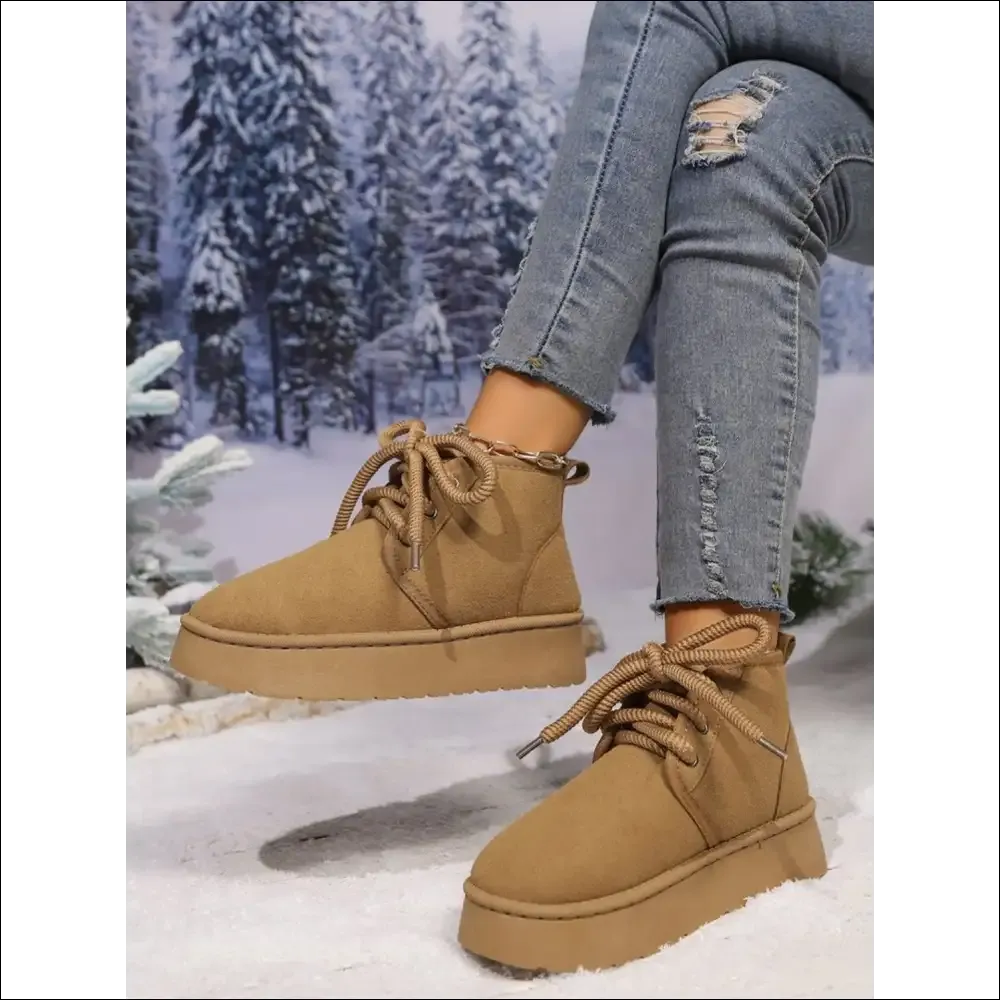 Lace Up Round Neck Suede Platform Boots