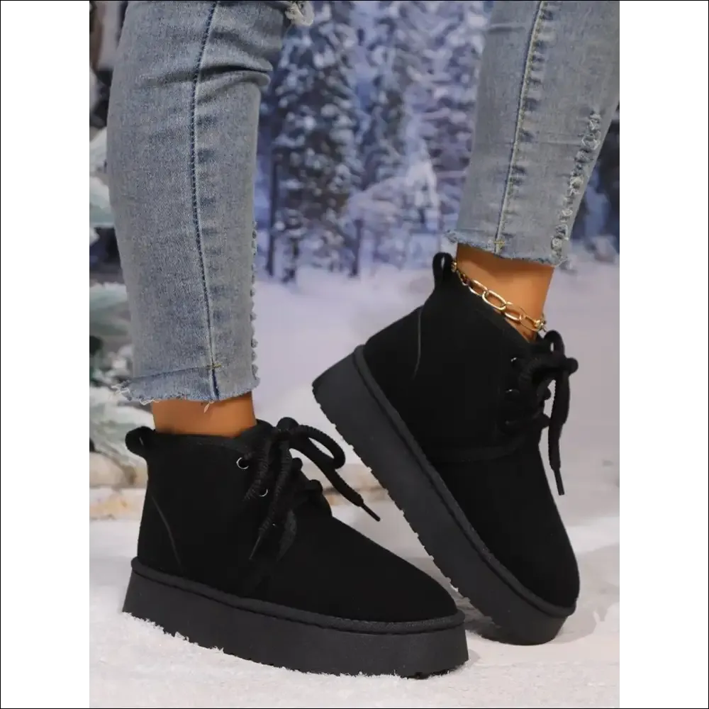 Lace Up Round Neck Suede Platform Boots