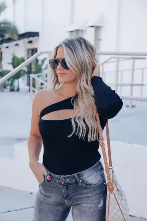 Leila One Shoulder Top - Black