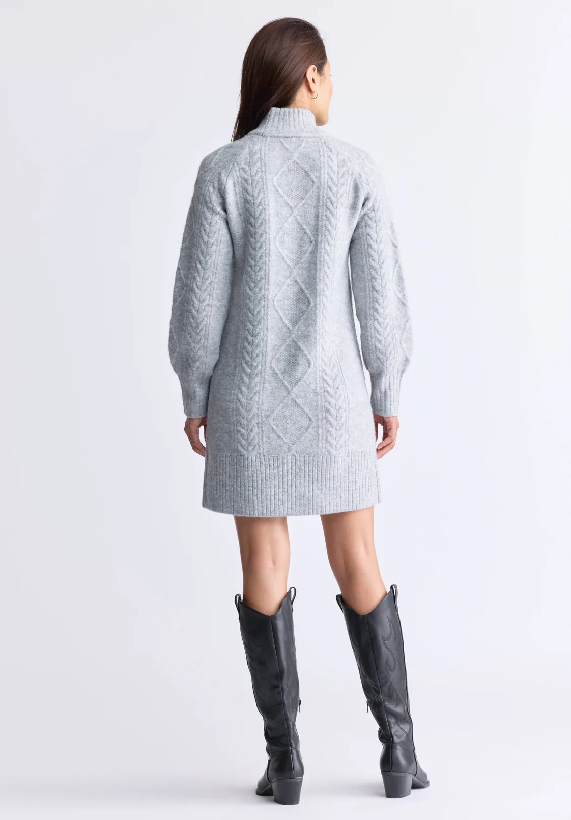 Levelle Women's Cable Knit Turtleneck Sweater Dress, Grey - SD0005H
