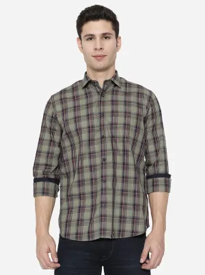 Lichen Green Checked Slim Fit Casual Shirt | Greenfibre