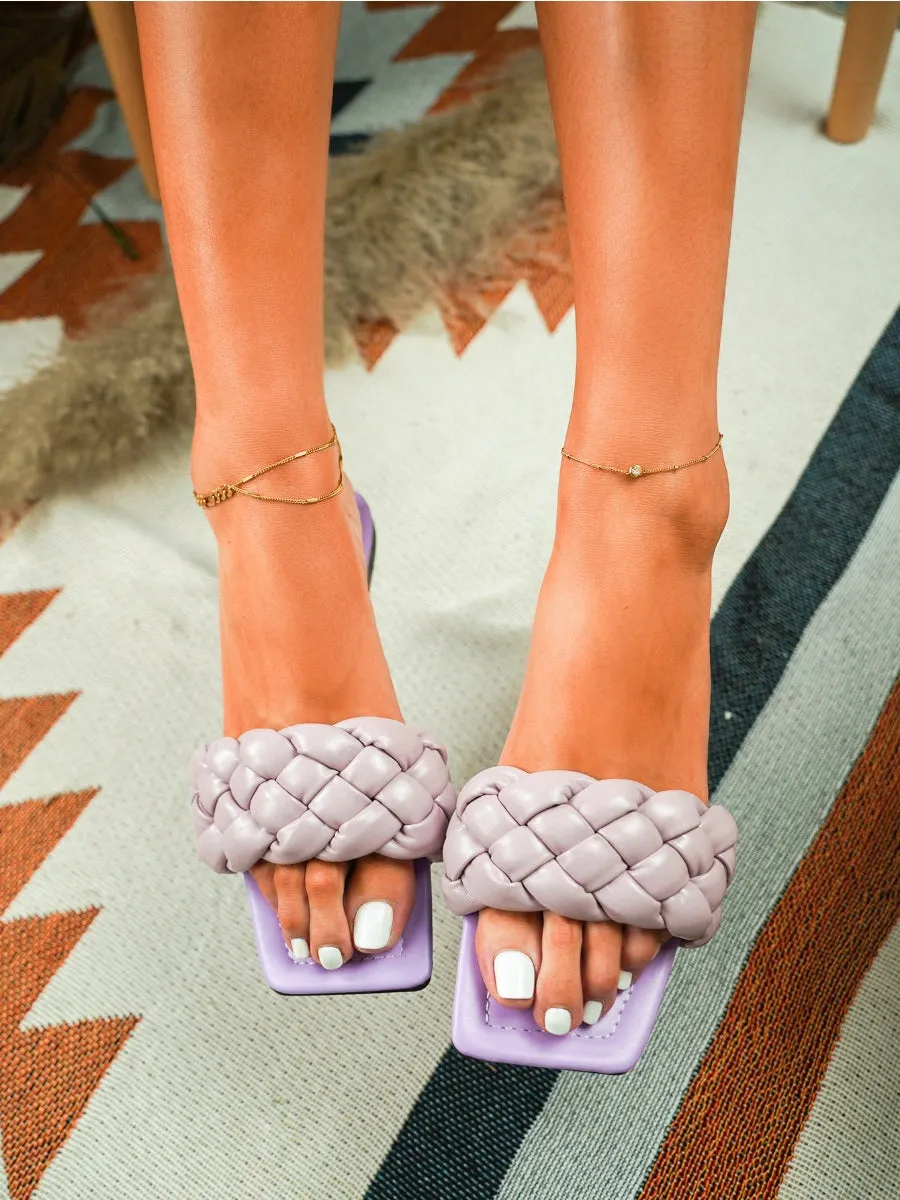 Lilac Matte Weave Detail Flat Sole Sandals