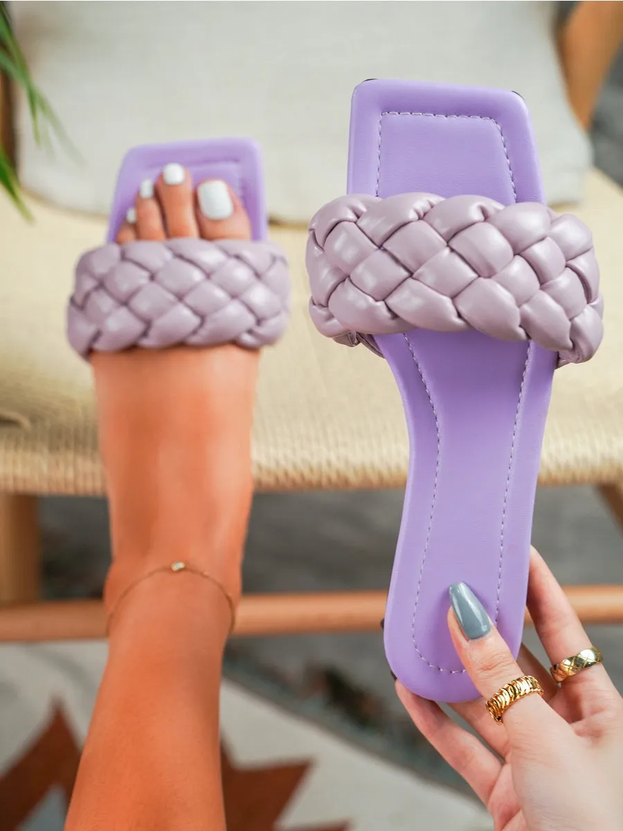 Lilac Matte Weave Detail Flat Sole Sandals