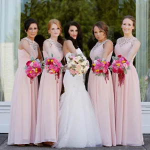 Long Chiffon Blush Pink Formal Cheap Wedding Party Bridesmaid Dresses, BG51064