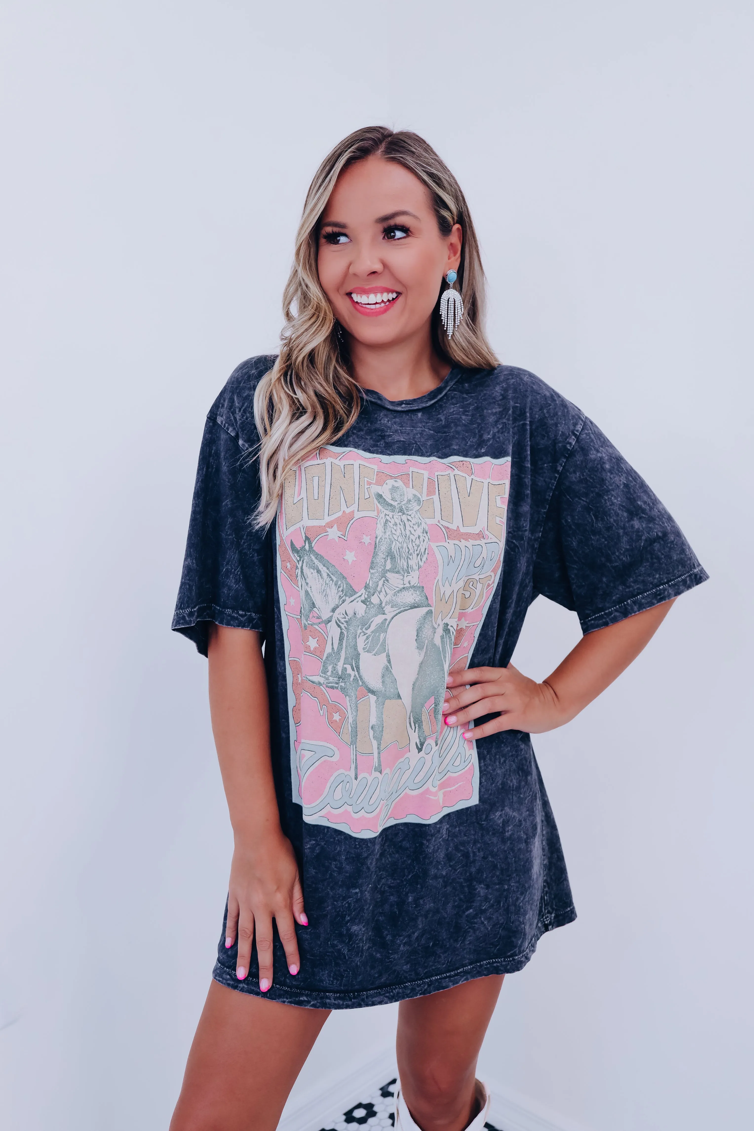 Long Live Cowgirls Mineral Wash Graphic Tee - Black