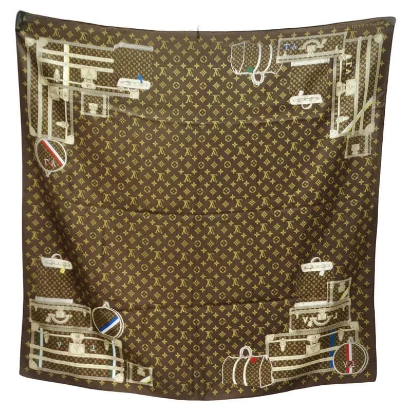 Louis Vuitton Travel Trunks & Bags Monogram Brown Silk Scarf