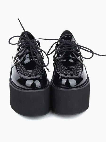 Lovely Black Round Toe PU Leather Street Wear Platform Lolita Shoes