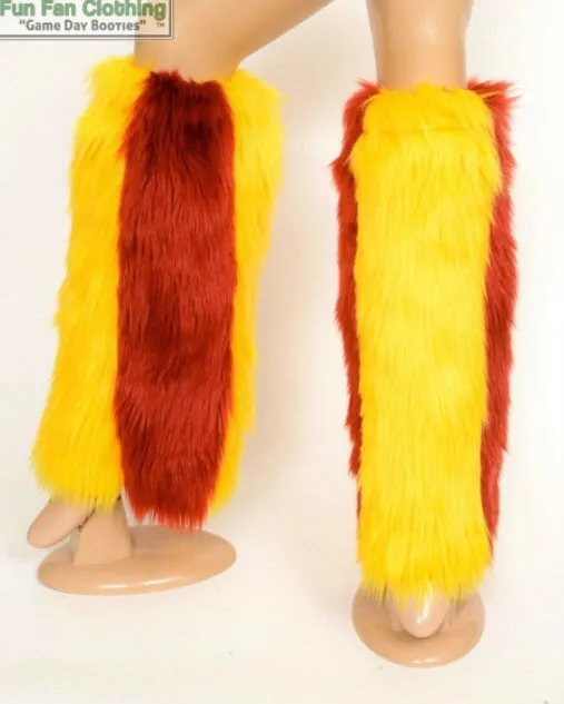 Maroon & Yellow Faux Fur Leg Warmers - Game Day Booties