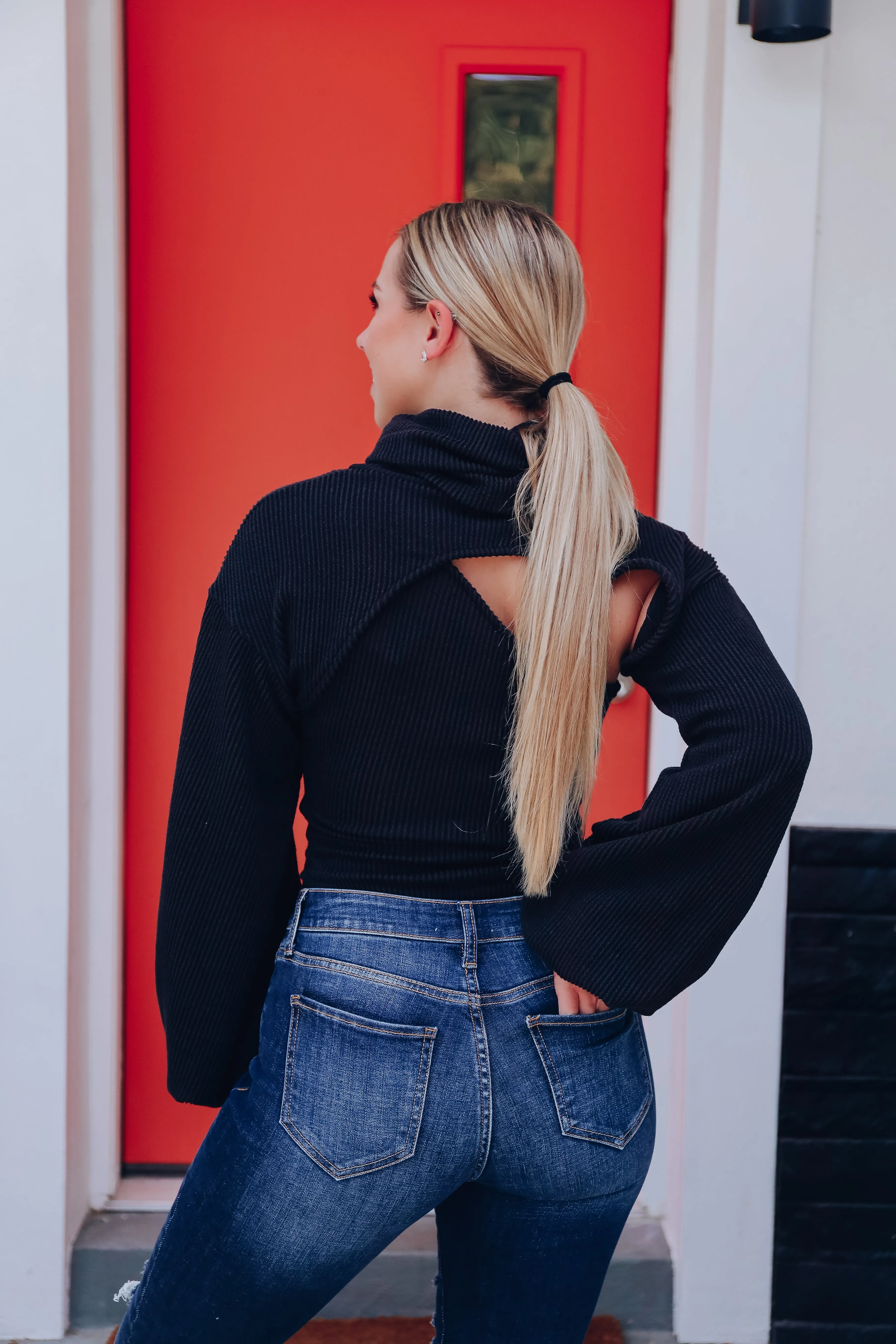 Melody Ribbed Knit Top/Bolero Set - Black