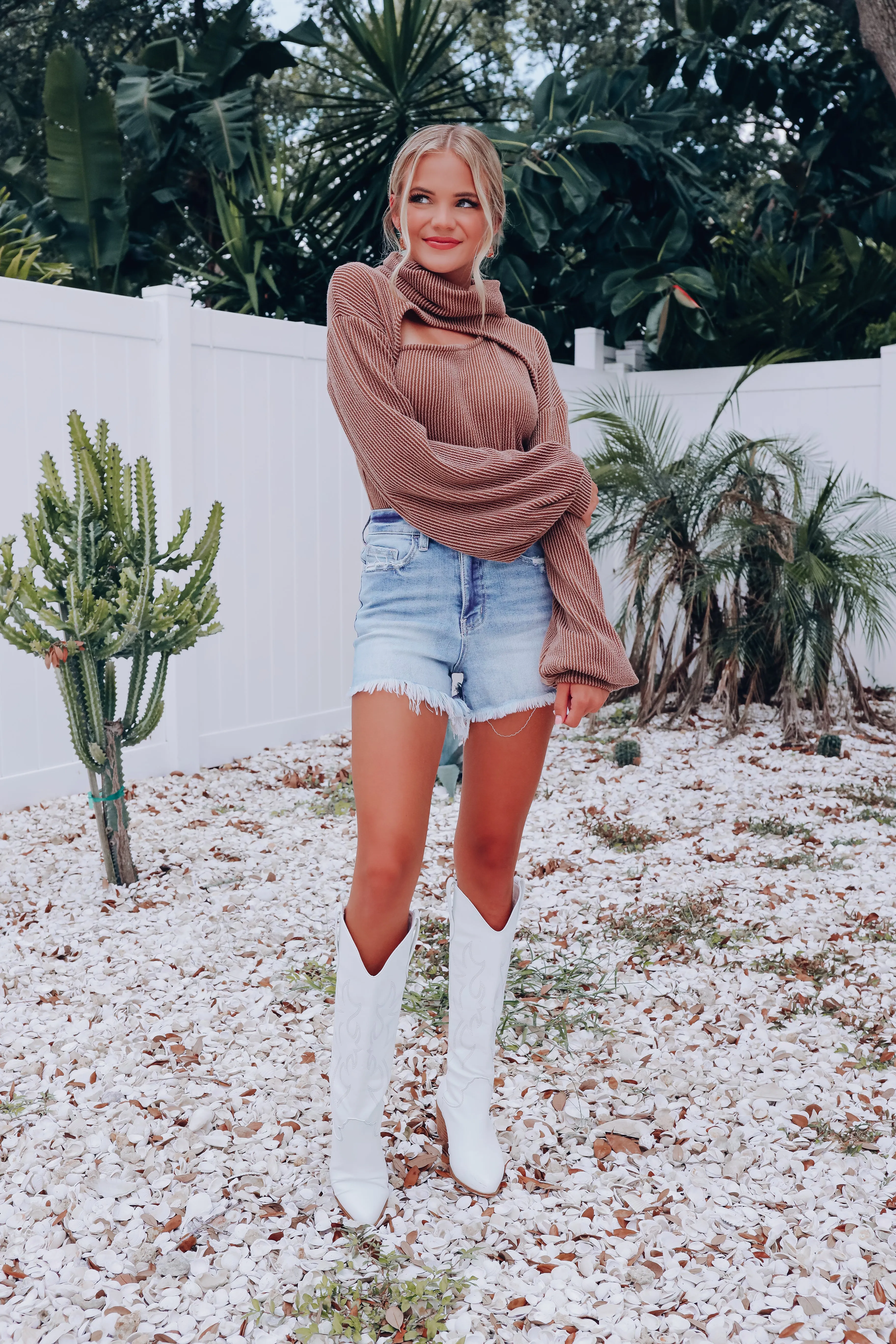 Melody Ribbed Knit Top/Bolero Set - Camel