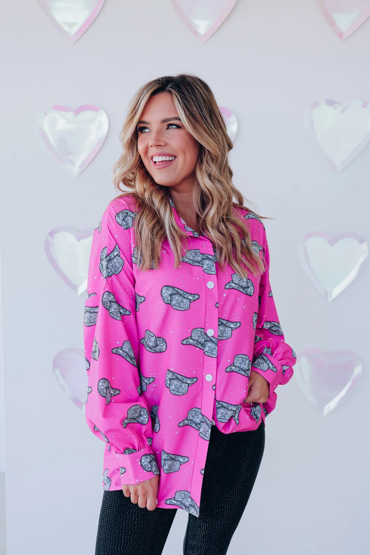 Memphis Disco Cowboy Hat Printed Blouse - Pink