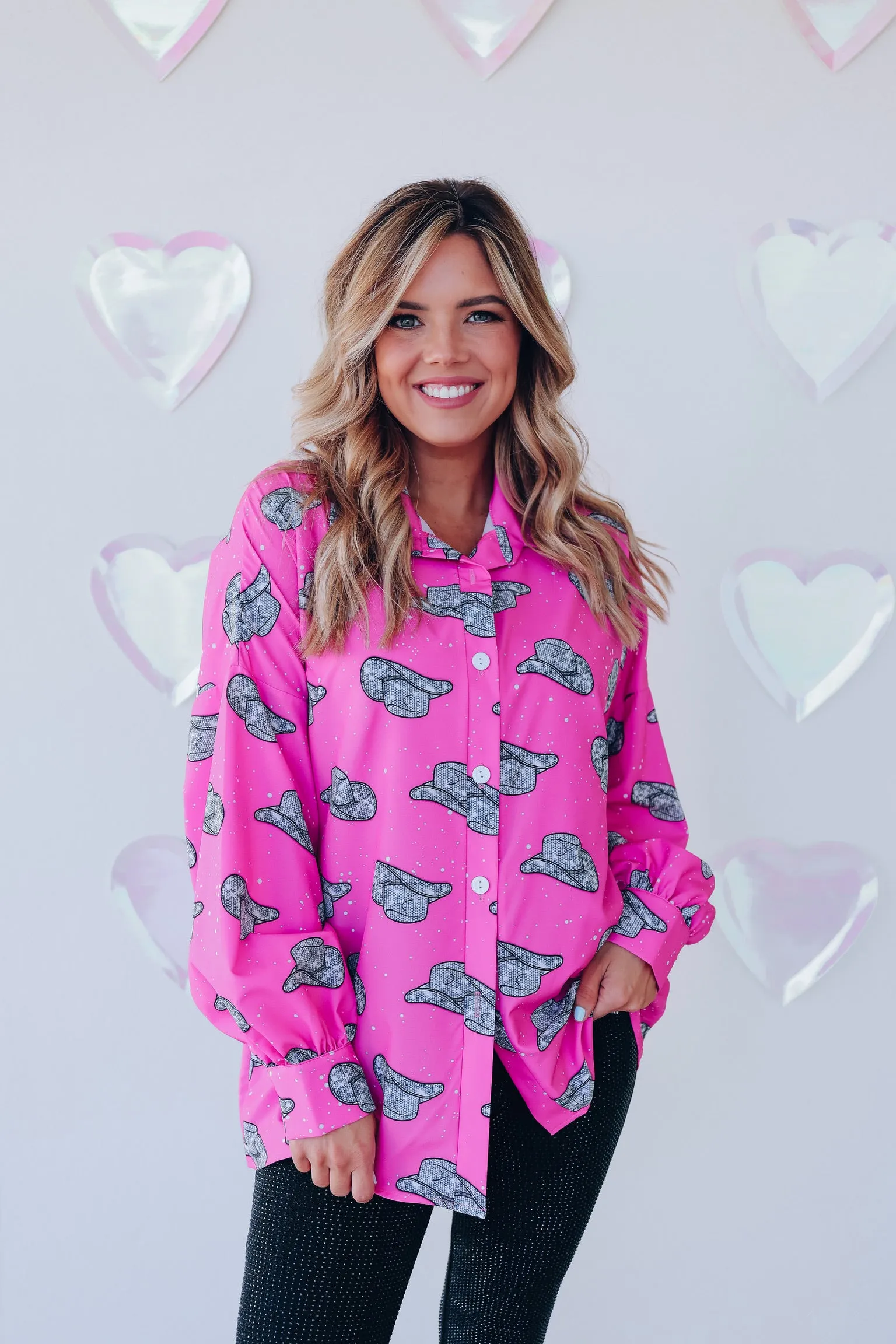 Memphis Disco Cowboy Hat Printed Blouse - Pink