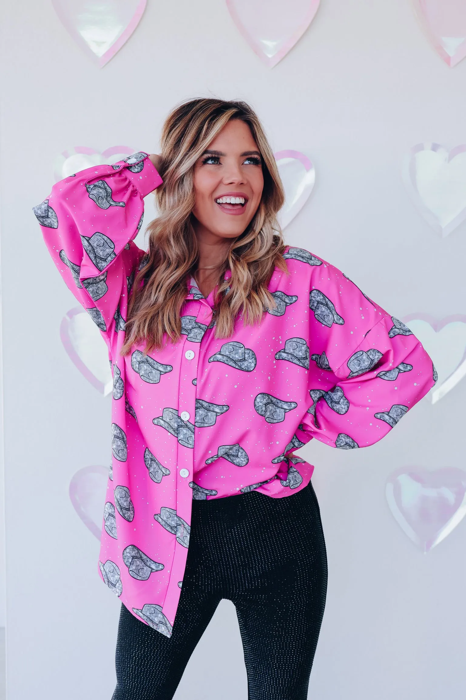 Memphis Disco Cowboy Hat Printed Blouse - Pink