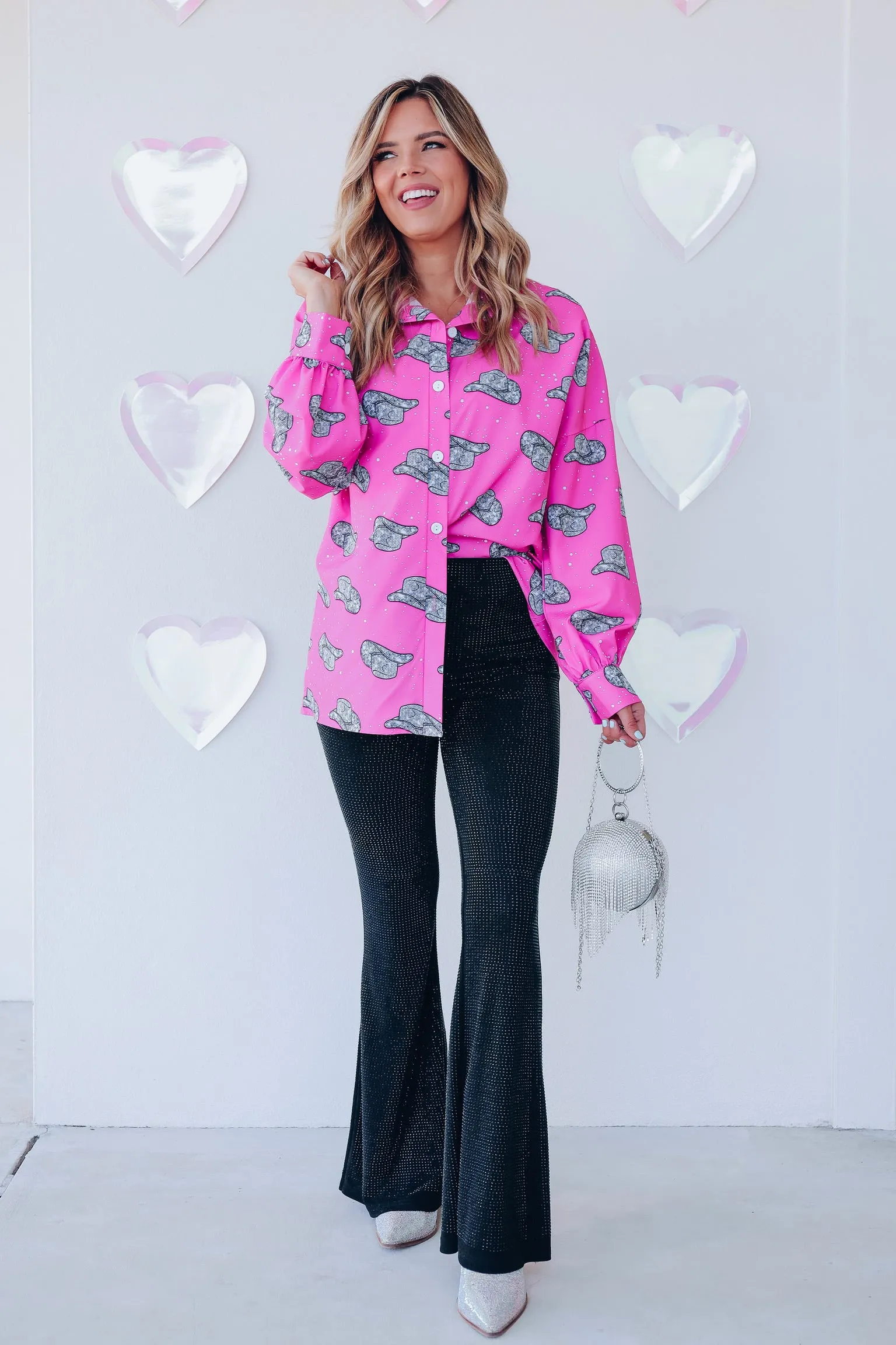 Memphis Disco Cowboy Hat Printed Blouse - Pink
