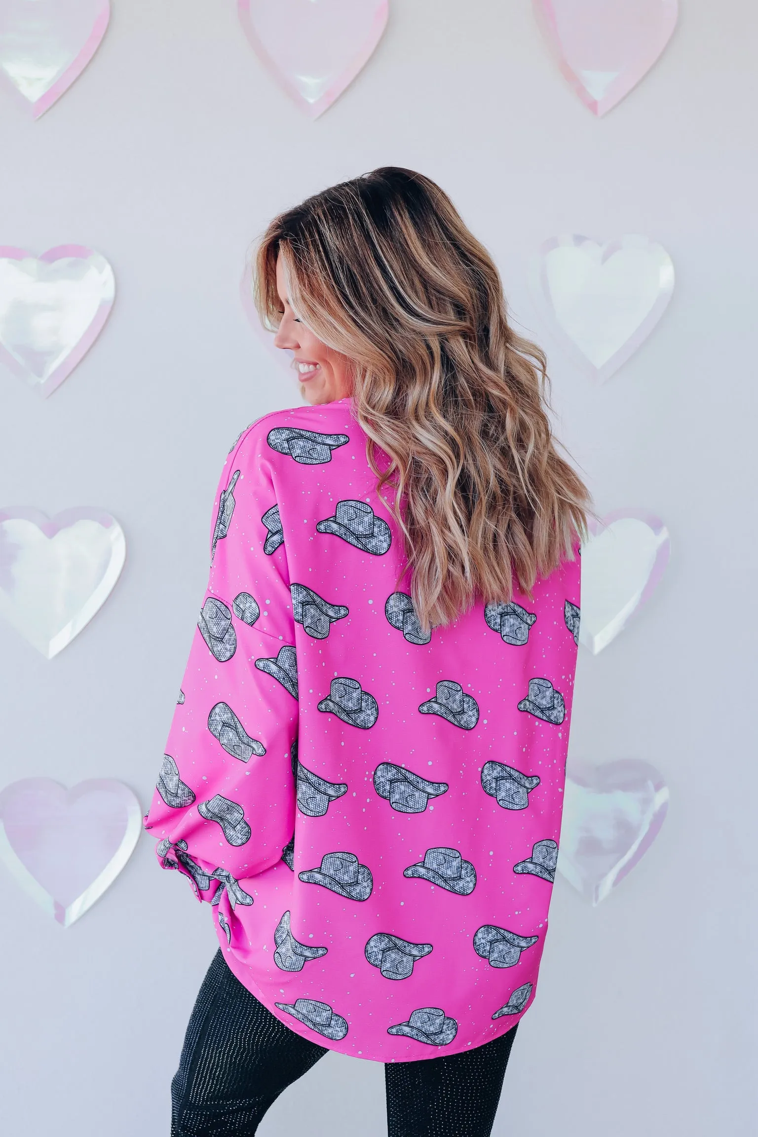 Memphis Disco Cowboy Hat Printed Blouse - Pink