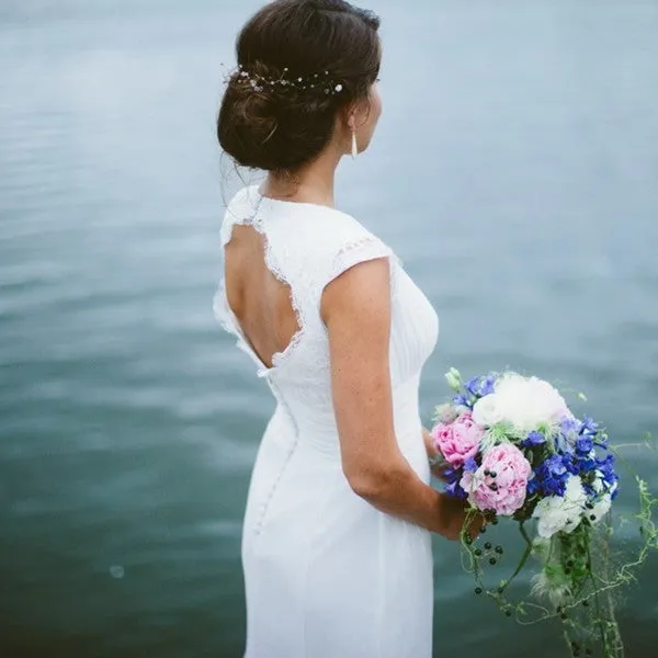Mermaid Floor-length Lace Top Open-back Country style Wedding Dress, WD0385