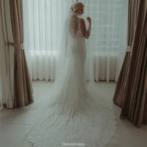Mermaid Full Lace V-back Wedding Dresses With Train, WD0435