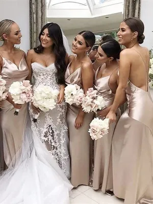 Mermaid Spaghetti Straps Backless Simple Cheap Long Bridesmaid Dresses, BD0601