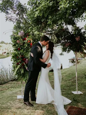 Mermaid V-neck Sleeveless Lace Beading Wedding Dresses, WD0510